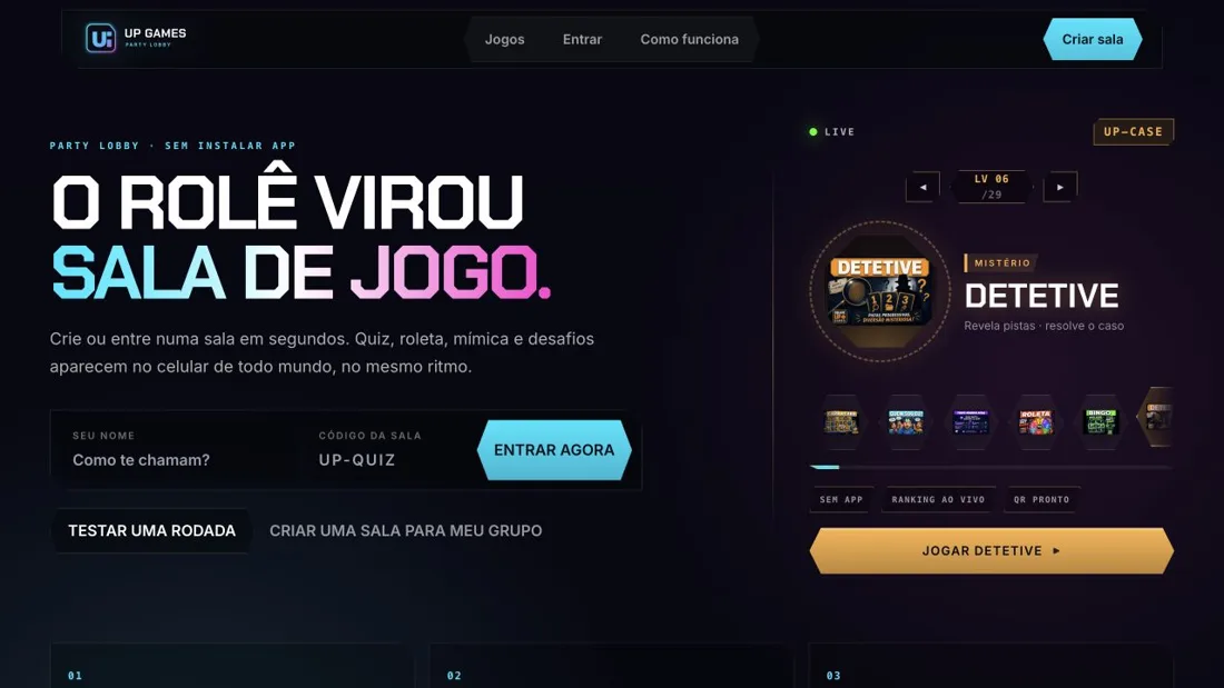 Página pública de UP Games